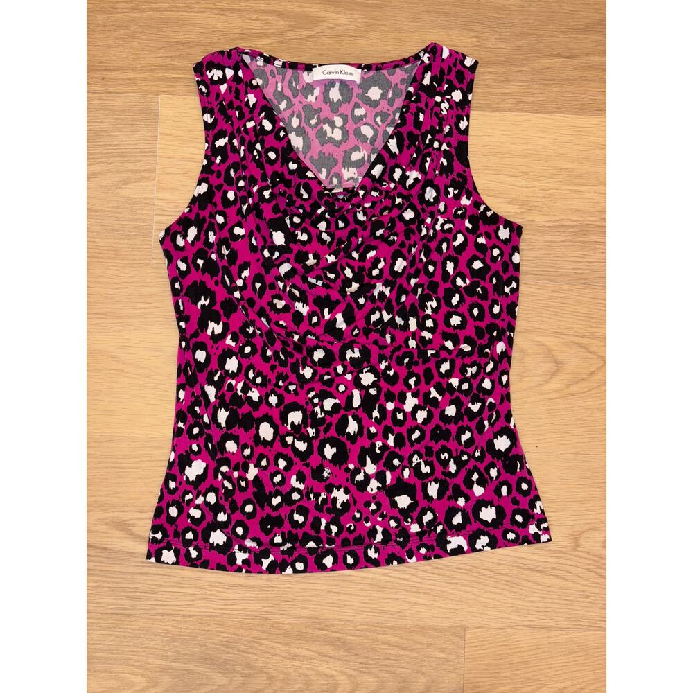 Calvin Klein pink leopard cowl neck tank blouse size (xs/s)